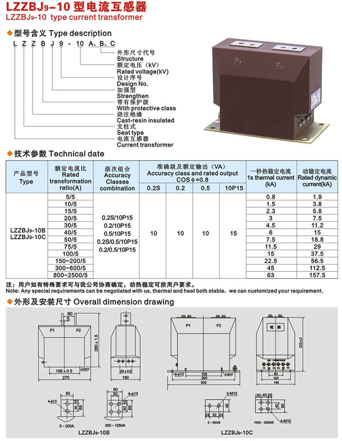 LZZBJ9-10C1電流互感器型號含義圖